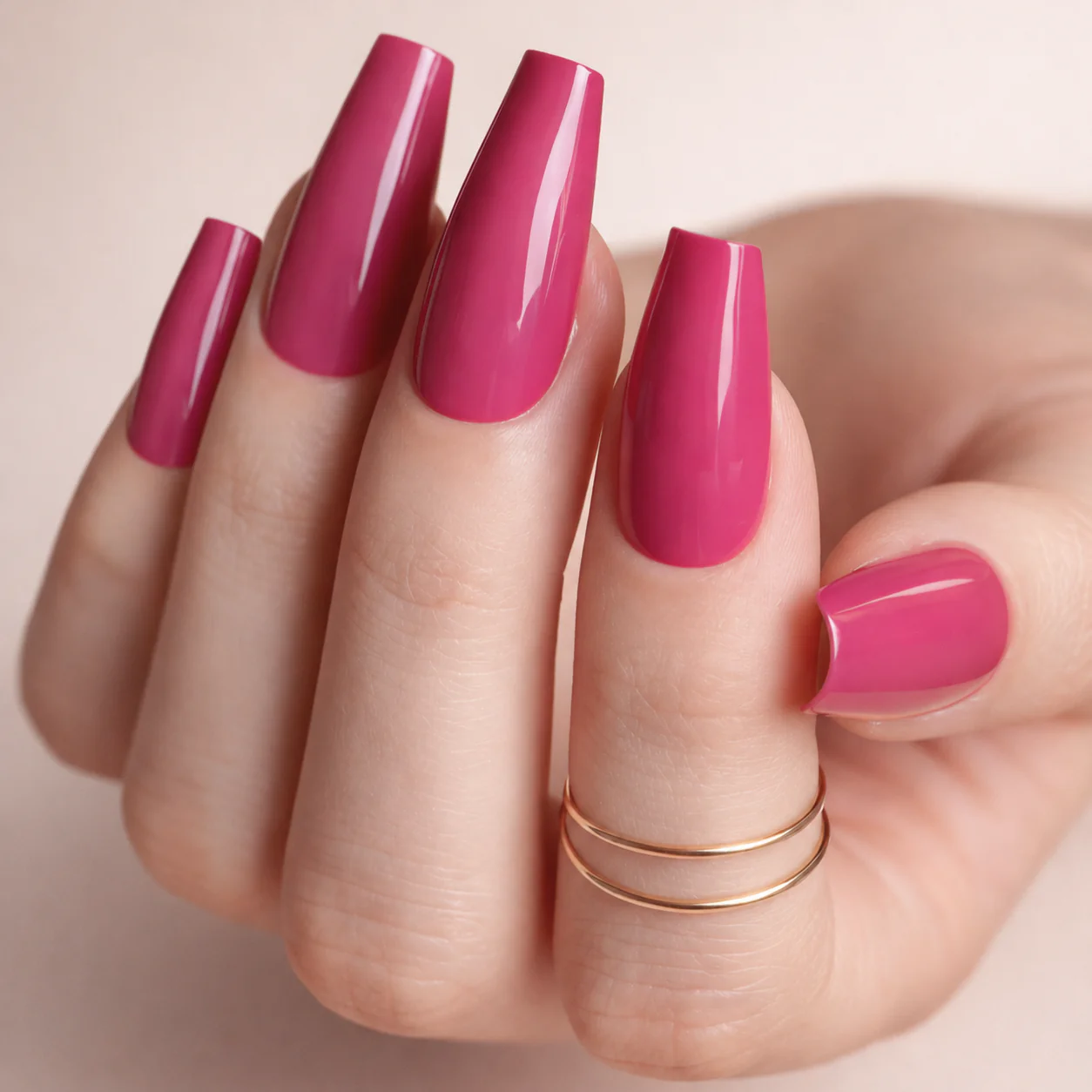 Faux Ongles Rose Vif Ballerine Longs