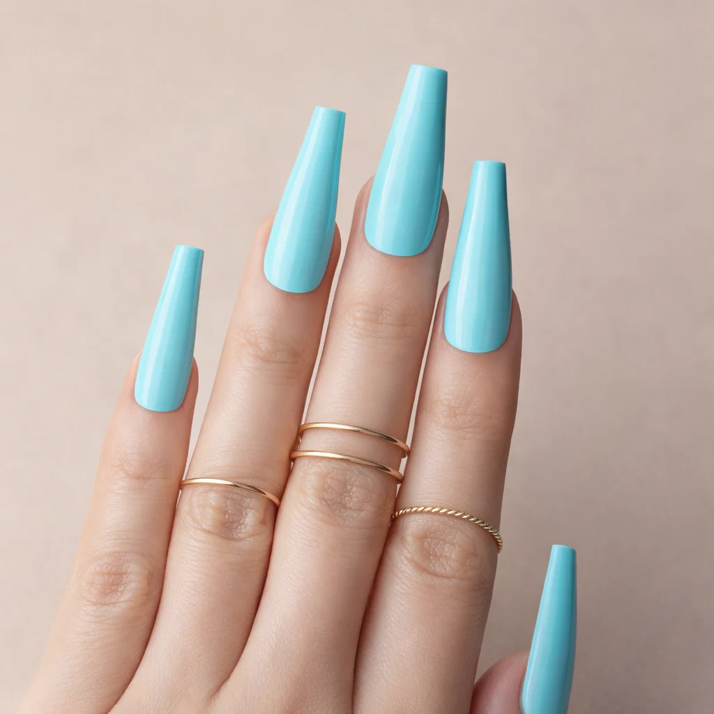 Faux Ongles Bleus Turquoise Ballerine Longs